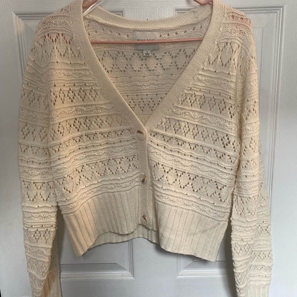 Pink Rose Cream Knit Cardigan
